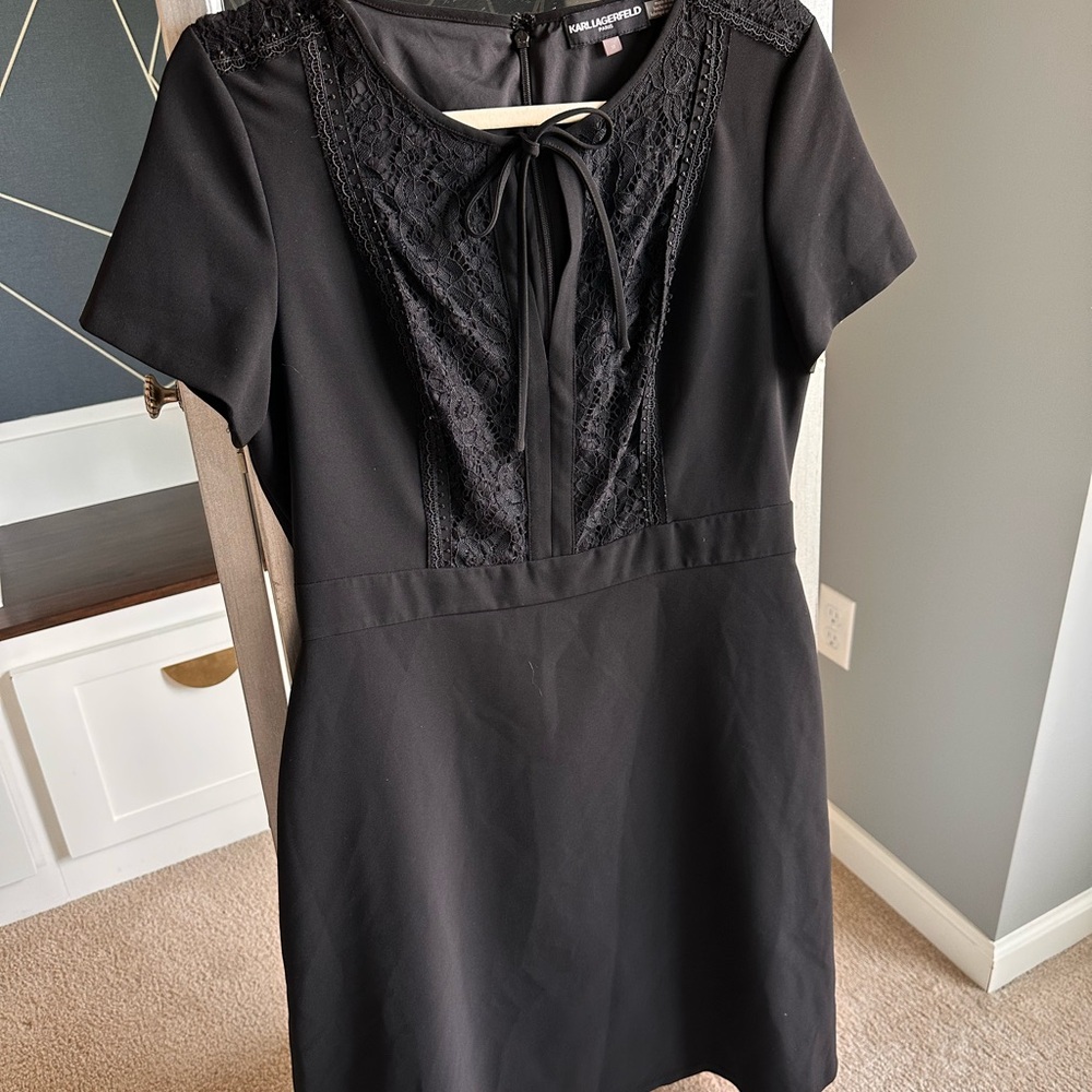 Karl Lagerfeld Perfect Little Black Dress with Lace and Bow